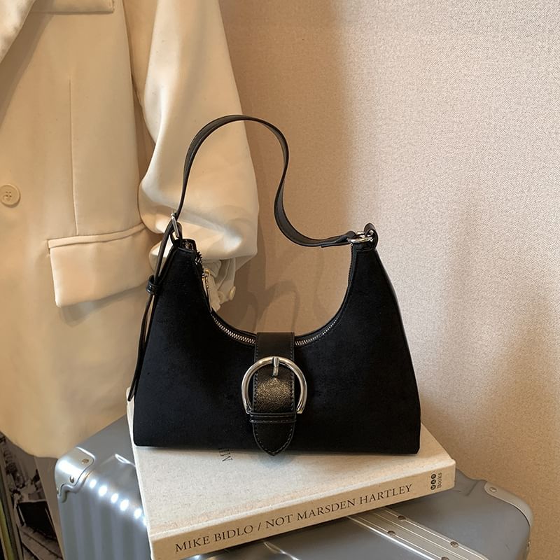 Buckled Faux Suede Shoulder Bag