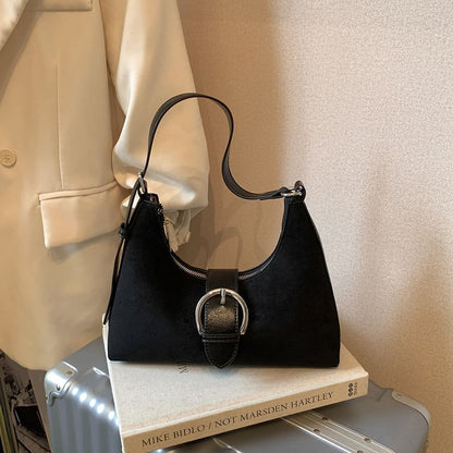 Buckled Faux Suede Shoulder Bag