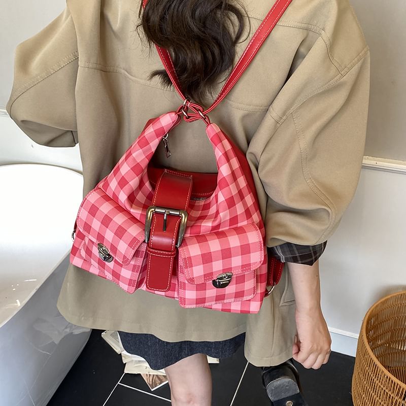 Plaid Buckled Multiway Shoulder Bag