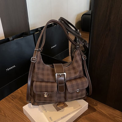 Plaid Buckled Multiway Shoulder Bag
