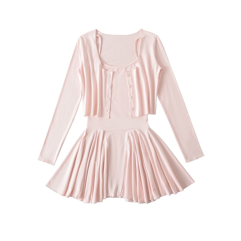 Spaghetti Strap Scoop Neck Mini A-Line Dress & Cardigan Set