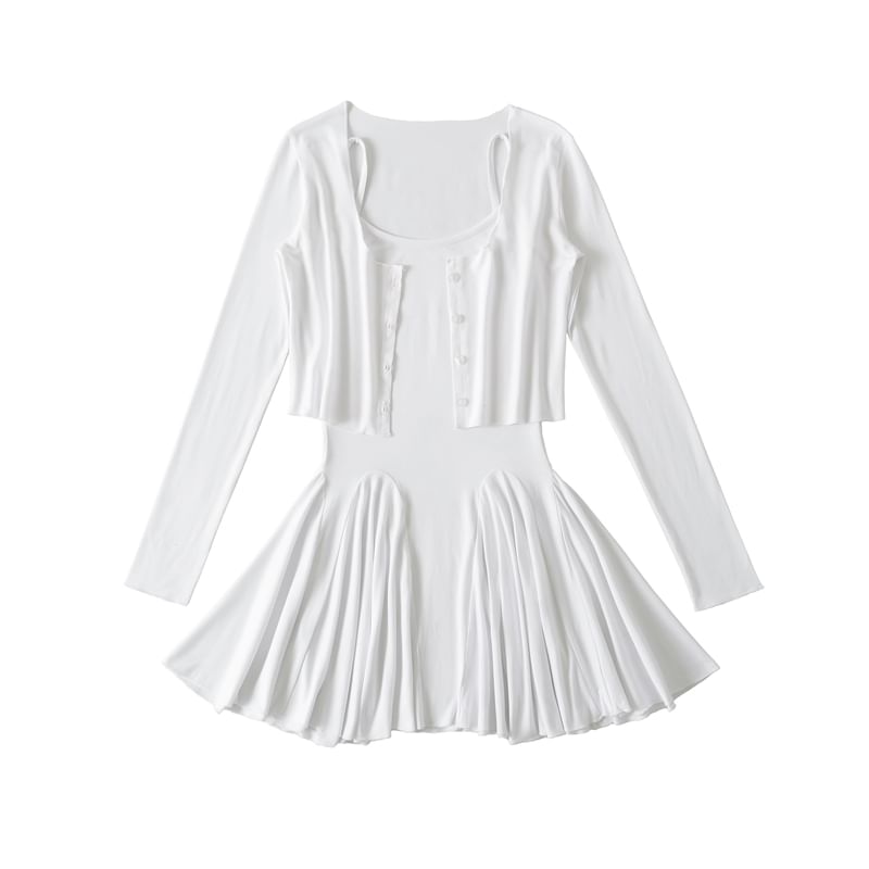 Spaghetti Strap Scoop Neck Mini A-Line Dress & Cardigan Set