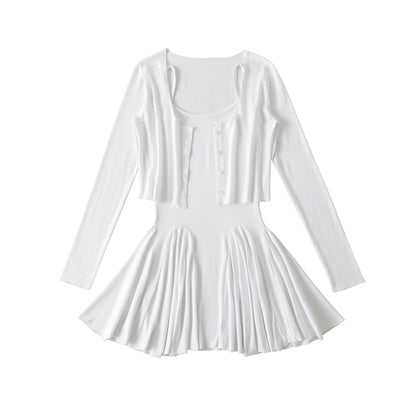 Spaghetti Strap Scoop Neck Mini A-Line Dress & Cardigan Set