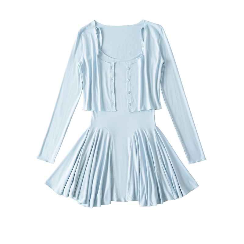 Spaghetti Strap Scoop Neck Mini A-Line Dress & Cardigan Set