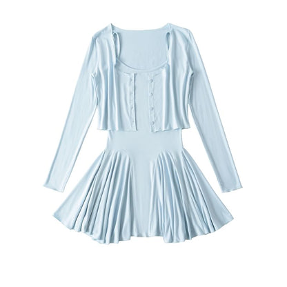 Spaghetti Strap Scoop Neck Mini A-Line Dress & Cardigan Set