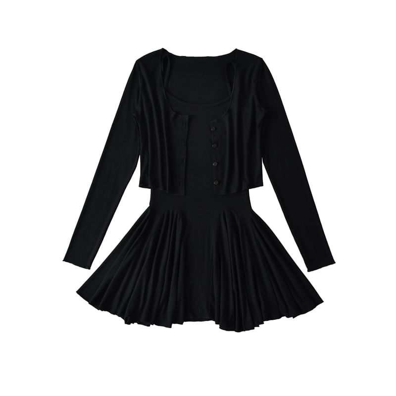 Spaghetti Strap Scoop Neck Mini A-Line Dress & Cardigan Set
