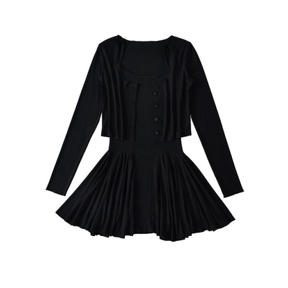 Spaghetti Strap Scoop Neck Mini A-Line Dress & Cardigan Set