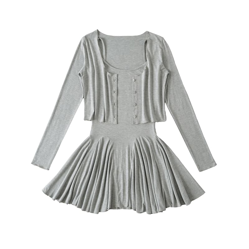 Spaghetti Strap Scoop Neck Mini A-Line Dress & Cardigan Set