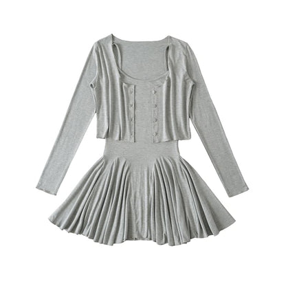 Spaghetti Strap Scoop Neck Mini A-Line Dress & Cardigan Set