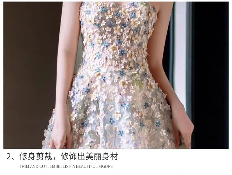 Mesh Evening A-Line Gown Strapless Floral