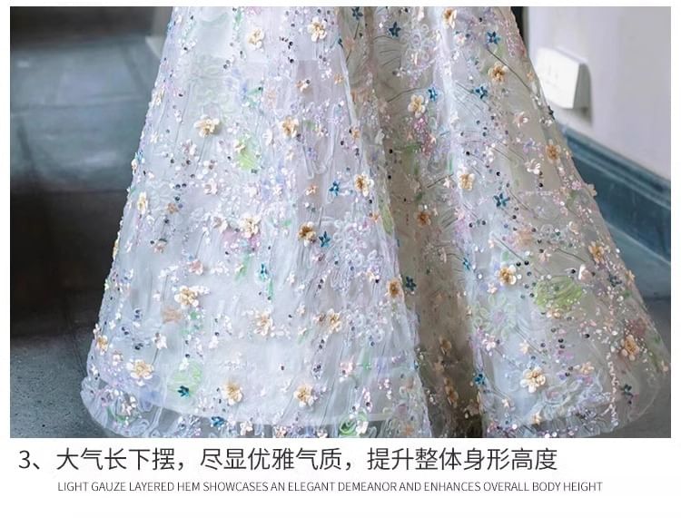 Strapless Floral Mesh A-Line Evening Gown