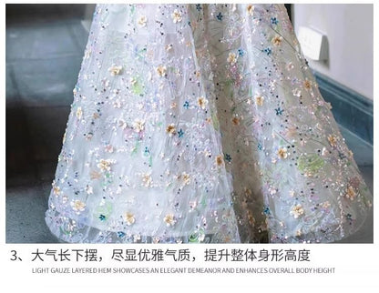 Strapless Floral Mesh A-Line Evening Gown