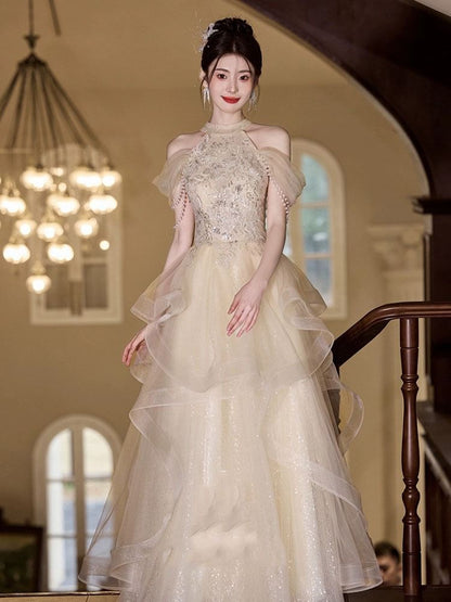 Sequin Evening Off-Shoulder Bead Gown A-Line