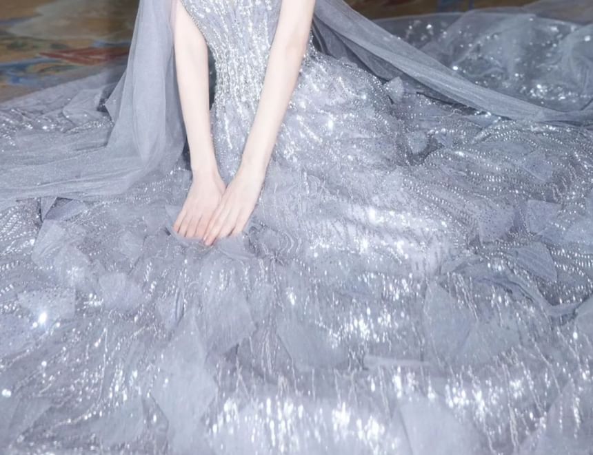 Strapless Sequin A-Line Evening Gown