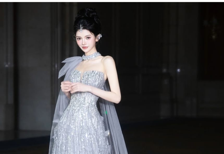 Strapless Sequin A-Line Evening Gown