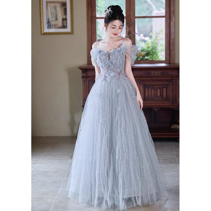 Accent Spaghetti A-Line Mesh Gown Strap Evening Flower