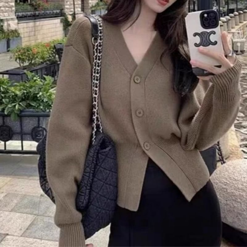 V-Neck Solid Cardigan