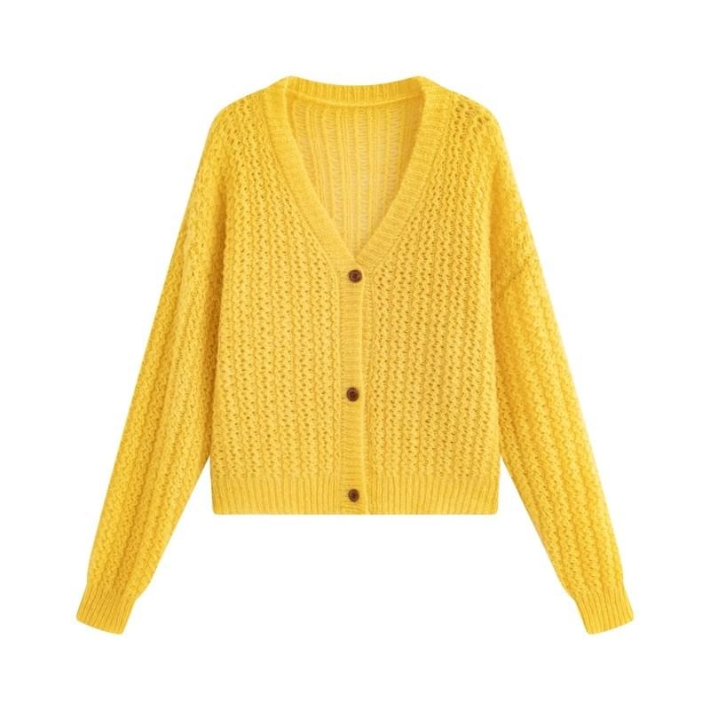 V-Neck Solid Pointelle Cardigan