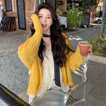 V-Neck Solid Pointelle Cardigan