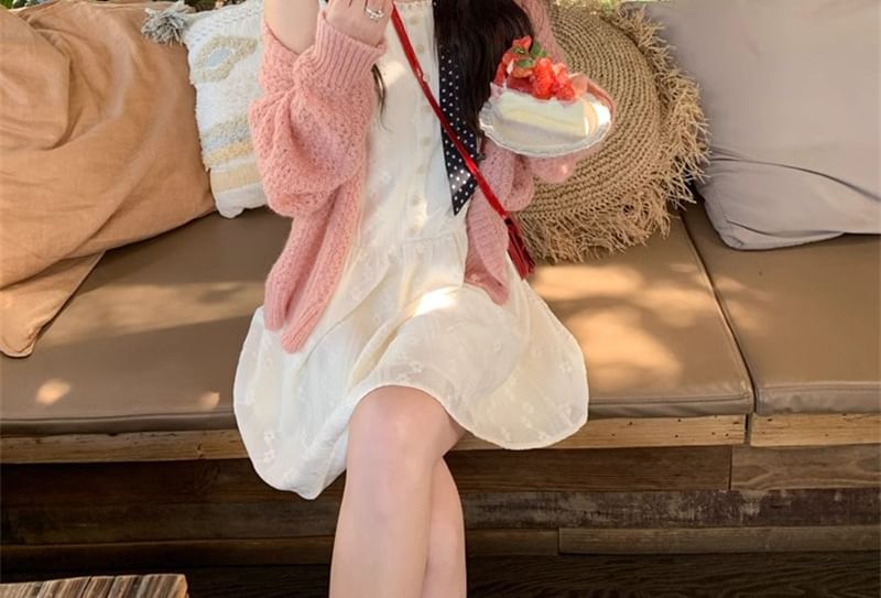 V-Neck Solid Pointelle Cardigan