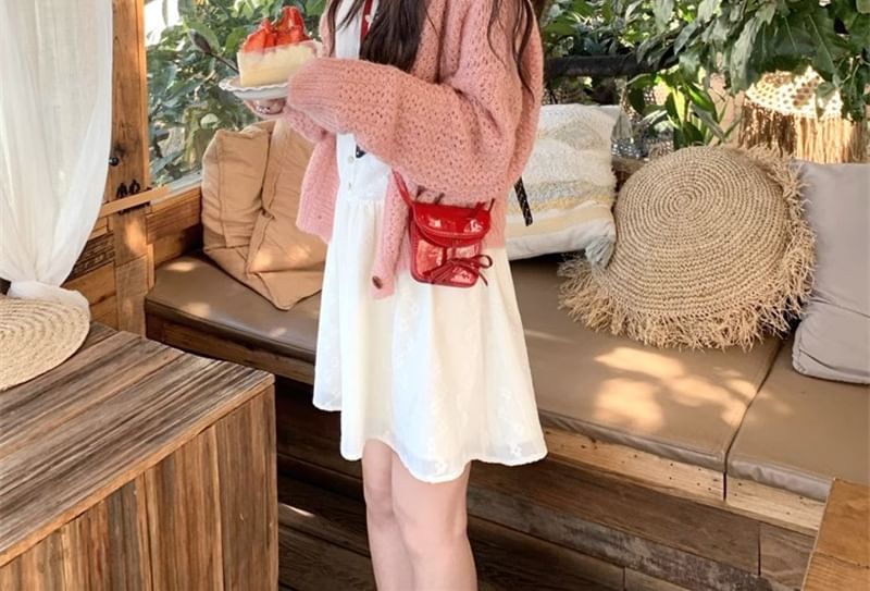 V-Neck Solid Pointelle Cardigan
