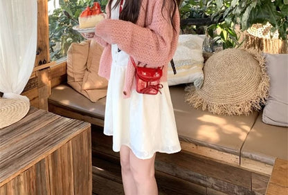 V-Neck Solid Pointelle Cardigan