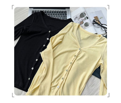 Scoop Neck Padded Racerback Crop Tank & V-Neck Cardigan Set