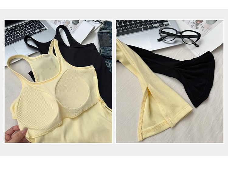 Scoop Neck Padded Racerback Crop Tank & V-Neck Cardigan Set