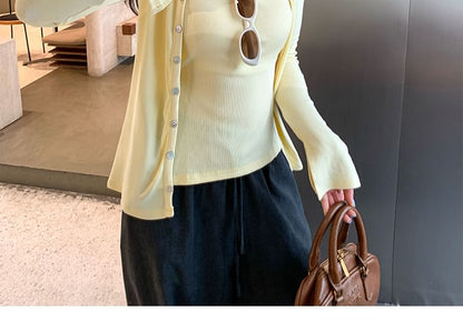 Scoop Neck Padded Racerback Crop Tank & V-Neck Cardigan Set