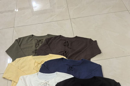 Crew Neck Tie Front Cardigan