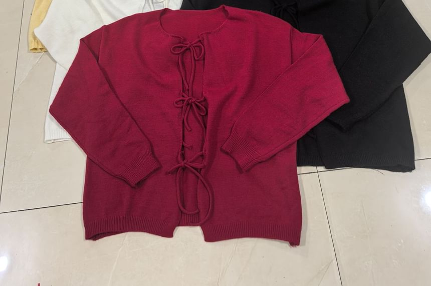 Crew Neck Tie Front Cardigan
