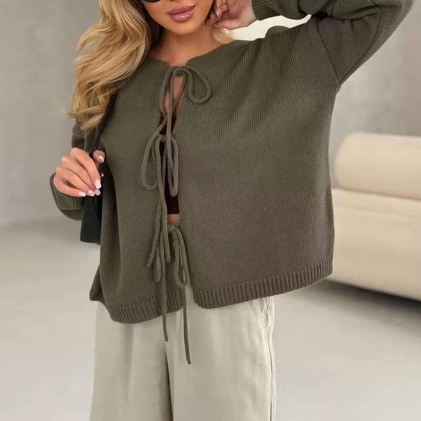 Crew Neck Tie Front Cardigan