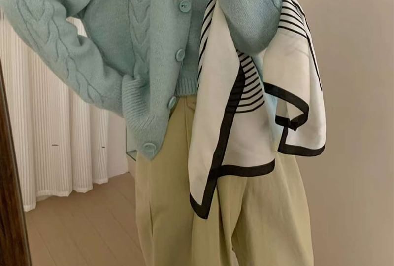 Knit Crop Cami Top and V-Neck Button-Up Cable Knit Cardigan Set