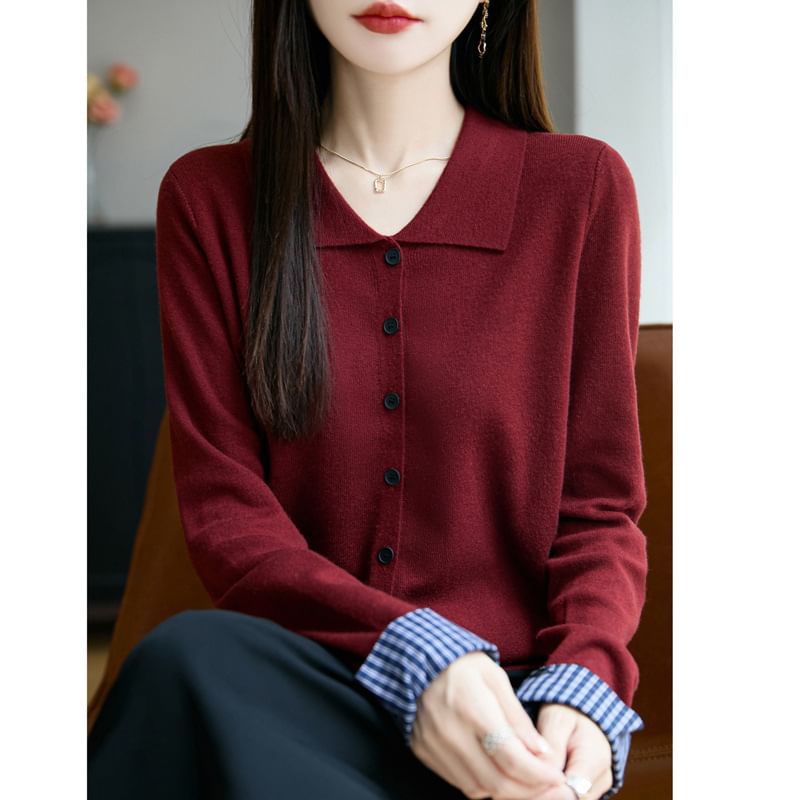 Collared Button-Front Solid Cardigan