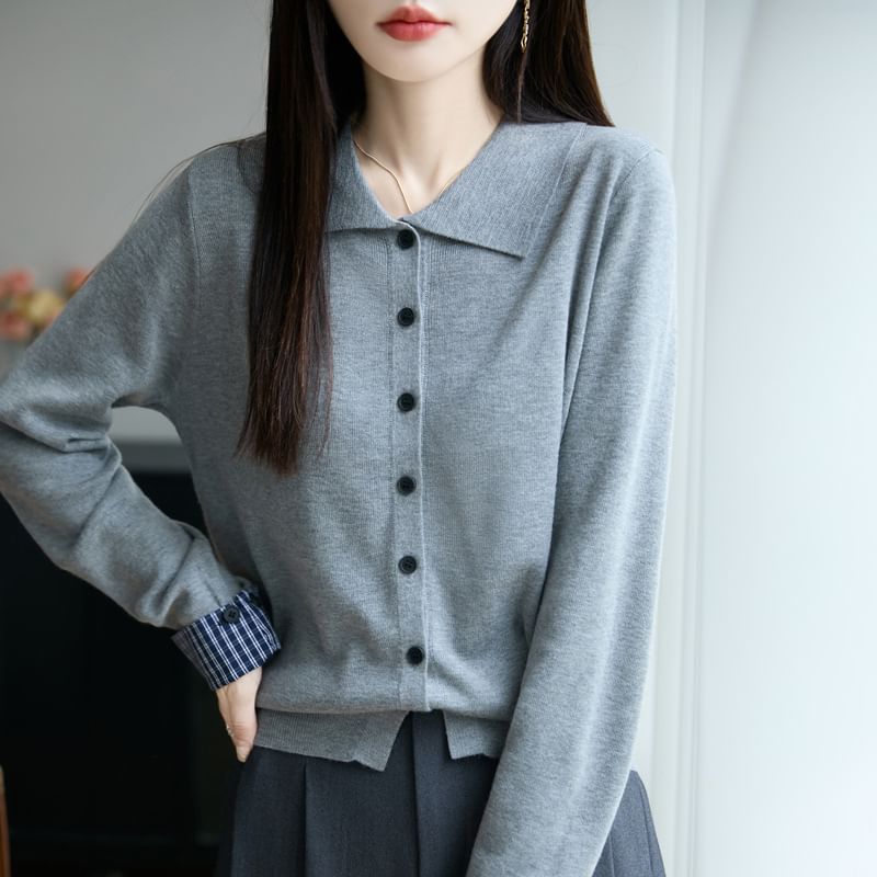 Collared Button-Front Solid Cardigan