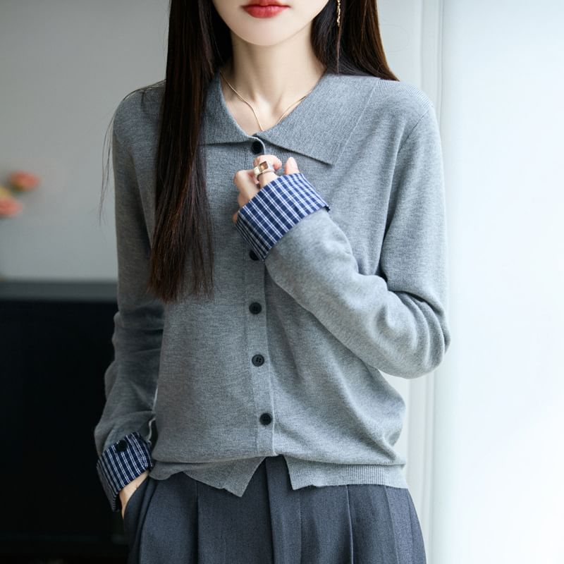 Collared Button-Front Solid Cardigan
