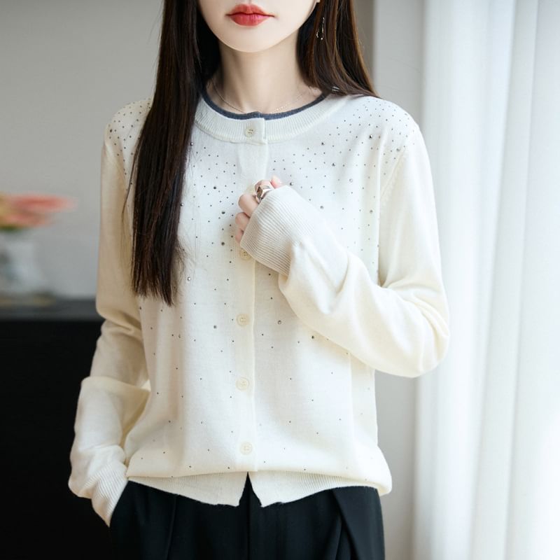 Rhinestone Button-Front Cardigan