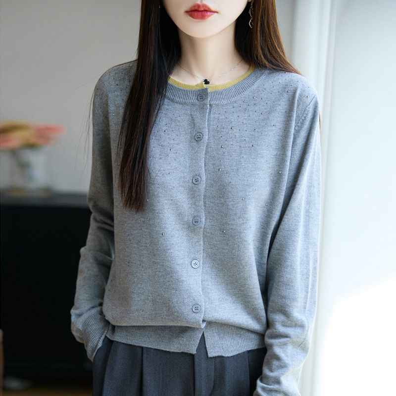 Rhinestone Button-Front Cardigan