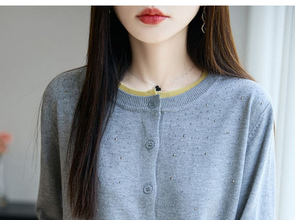 Rhinestone Button-Front Cardigan