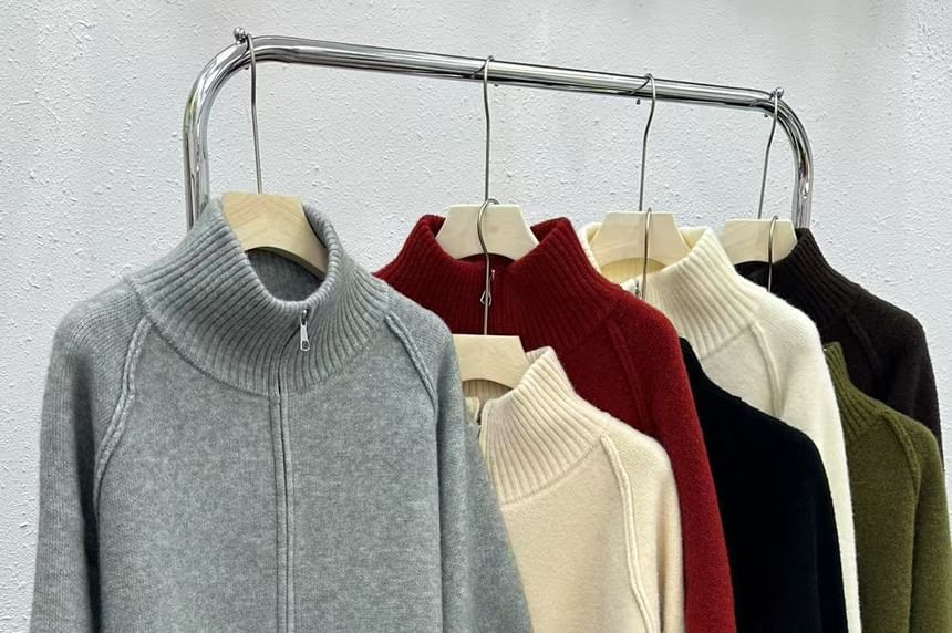 Stand Collar Raglan Zip Cardigan