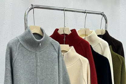 Stand Collar Raglan Zip Cardigan