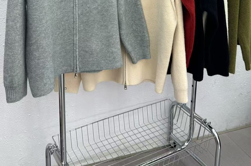 Stand Collar Raglan Zip Cardigan