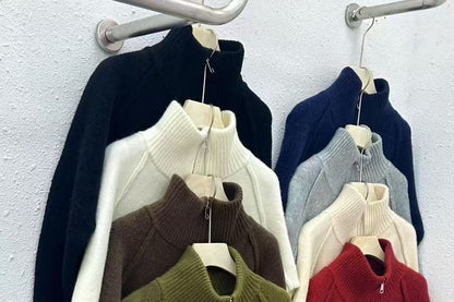 Stand Collar Raglan Zip Cardigan