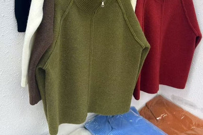 Stand Collar Raglan Zip Cardigan