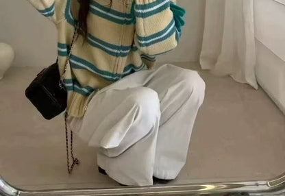 Round Neck Striped Zip Cardigan