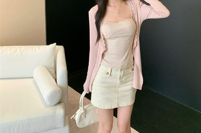 Lace Trim Cardigan and Slim Fit Cami Top