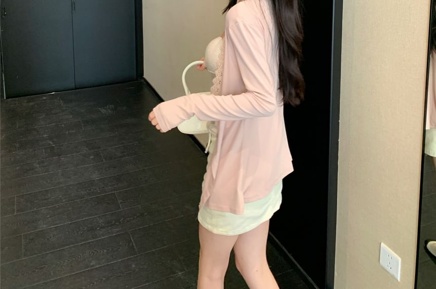 Lace Trim Cardigan and Slim Fit Cami Top