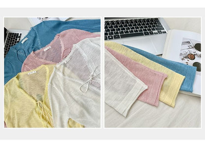 Tie-Front Lace Trim Cardigan