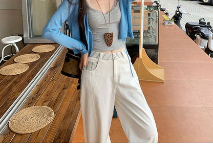Tie-Front Lace Trim Cardigan