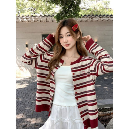 Striped Round Neck Cardigan